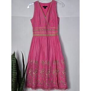 Beautiful Women's Express V-Neck Pink Gold Floral Embroidered A-Line Dress Sz 0